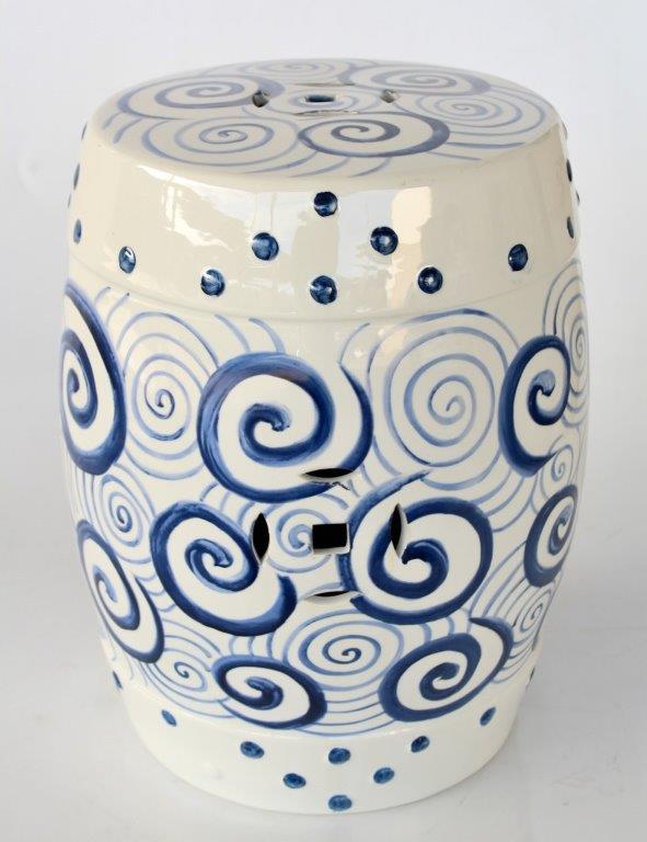 Blue & White Circles Garden Stool